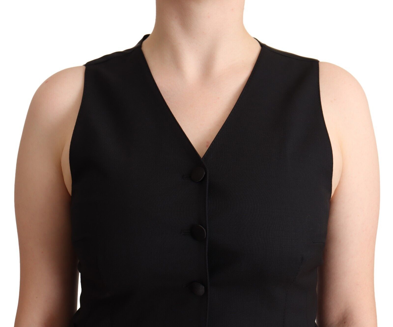 Dolce & Gabbana Elegant Black Vest Top with Button Detail - ACCEXO