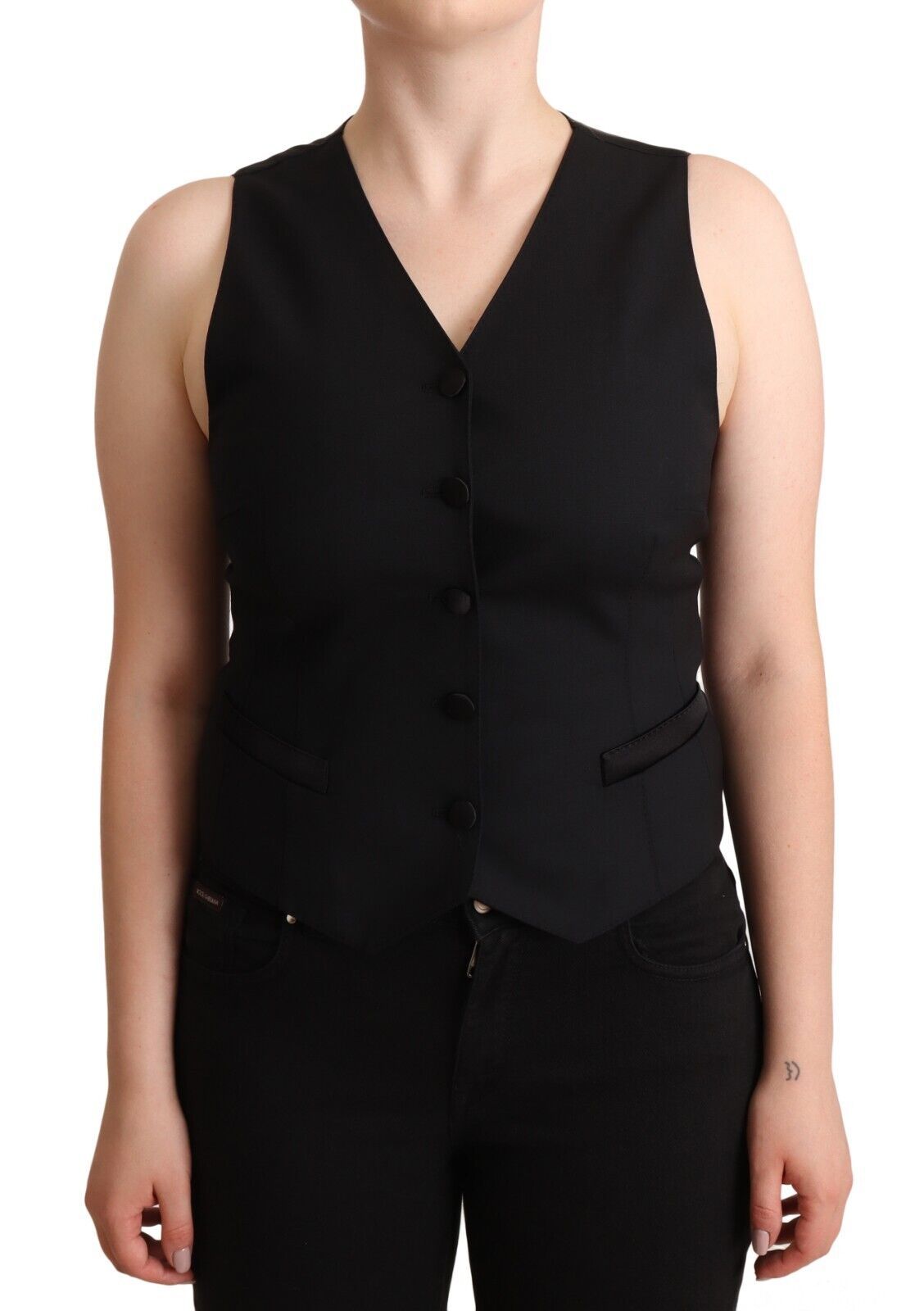Dolce & Gabbana Elegant Black Vest Top with Button Detail - ACCEXO Main image