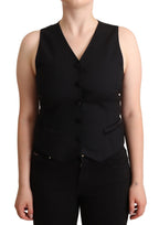 Dolce & Gabbana Elegant Black Vest Top with Button Detail - ACCEXO