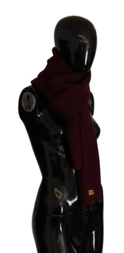 Dolce & Gabbana Dark Red Cashmere Logo Wrap Shawl Knitted Scarf for Women