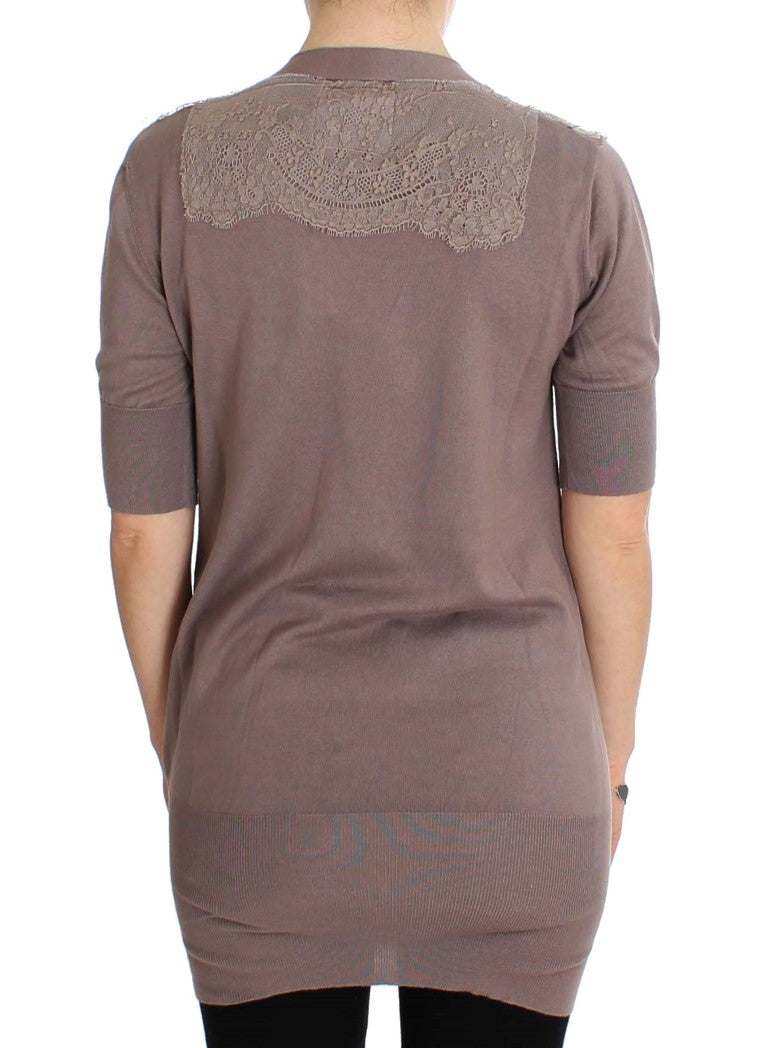 PINK MEMORIES Elegant Purple Cotton Lace Cardigan Sweater - ACCEXO