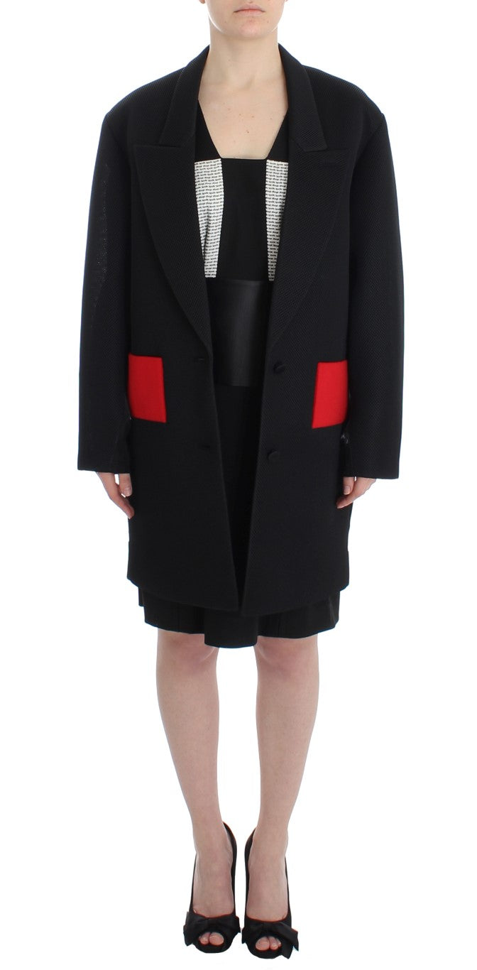 KAALE SUKTAE Black Coat Trench Long Draped Jacket Blazer - ACCEXO