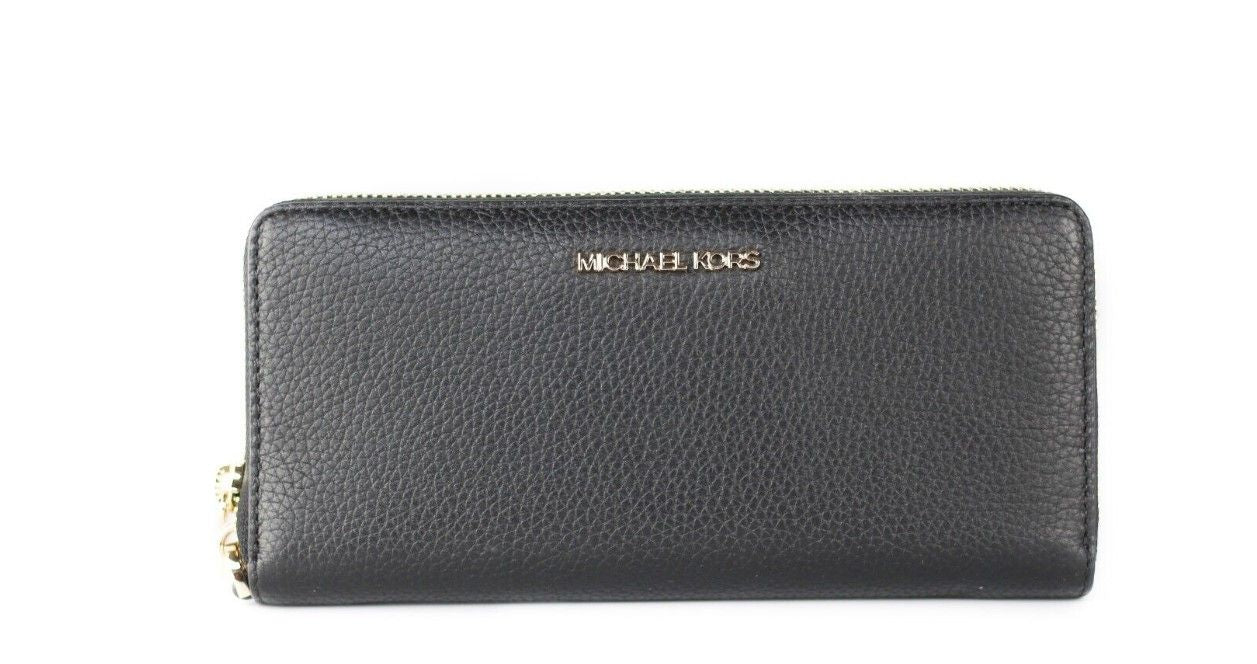 Michael Kors Jet Set Travel Large Black Pebble Leather Continental Wrist Wallet - ACCEXO