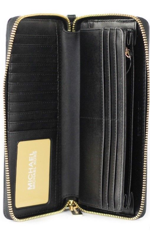 Michael Kors Jet Set Travel Large Black Pebble Leather Continental Wrist Wallet - ACCEXO