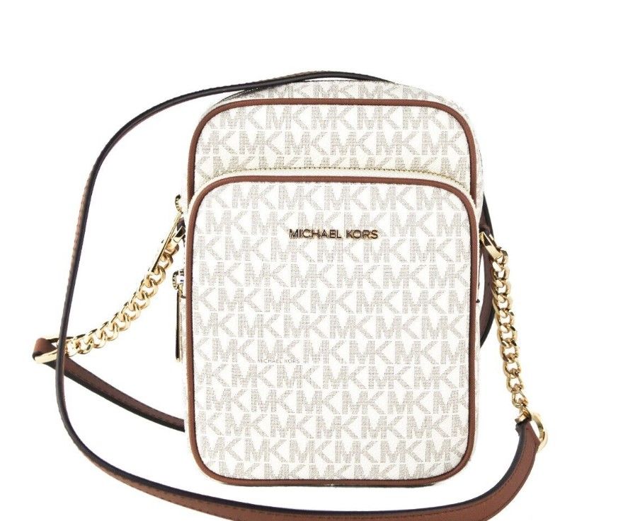 Michael Kors Jet Set Medium Vanilla PVC North South Chain Crossbody Handbag - ACCEXO