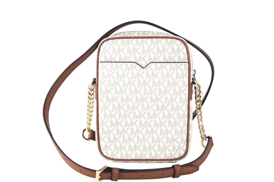 Michael Kors Jet Set Medium Vanilla PVC North South Chain Crossbody Handbag - ACCEXO