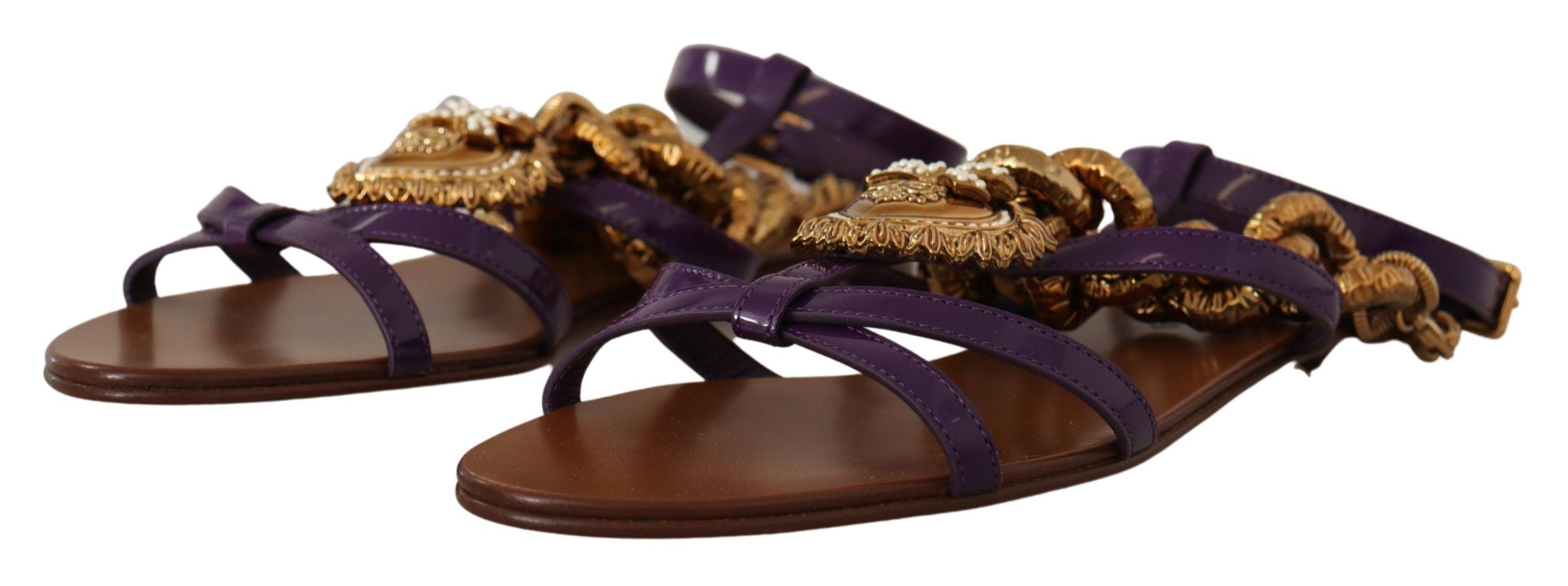Dolce & Gabbana Purple Heart Chain Gladiator Flats - ACCEXO