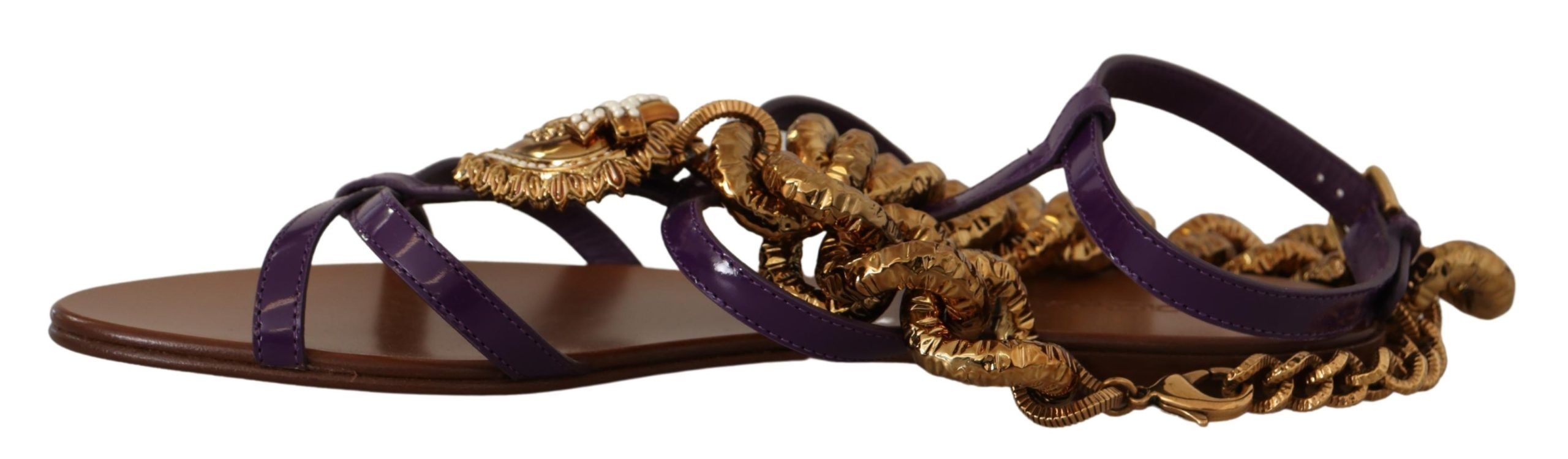 Dolce & Gabbana Purple Heart Chain Gladiator Flats - ACCEXO