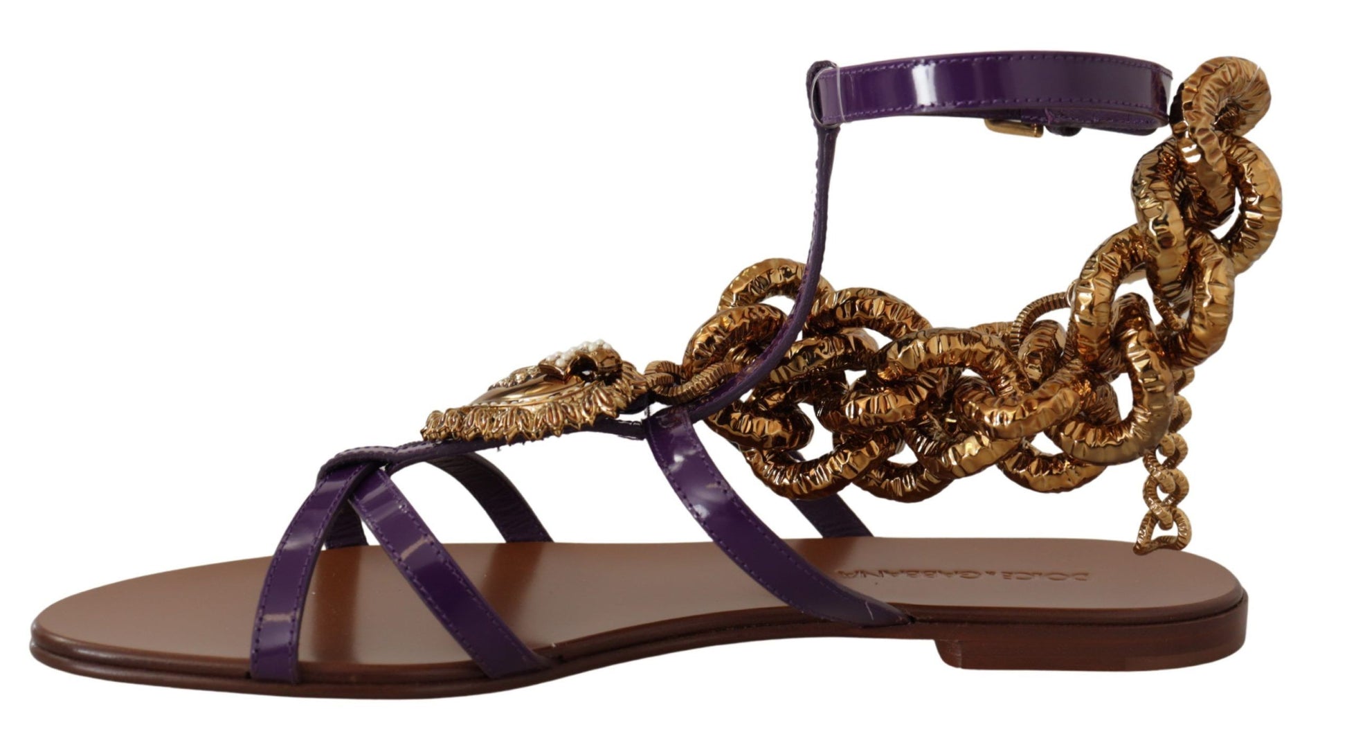 Dolce & Gabbana Purple Heart Chain Gladiator Flats - ACCEXO