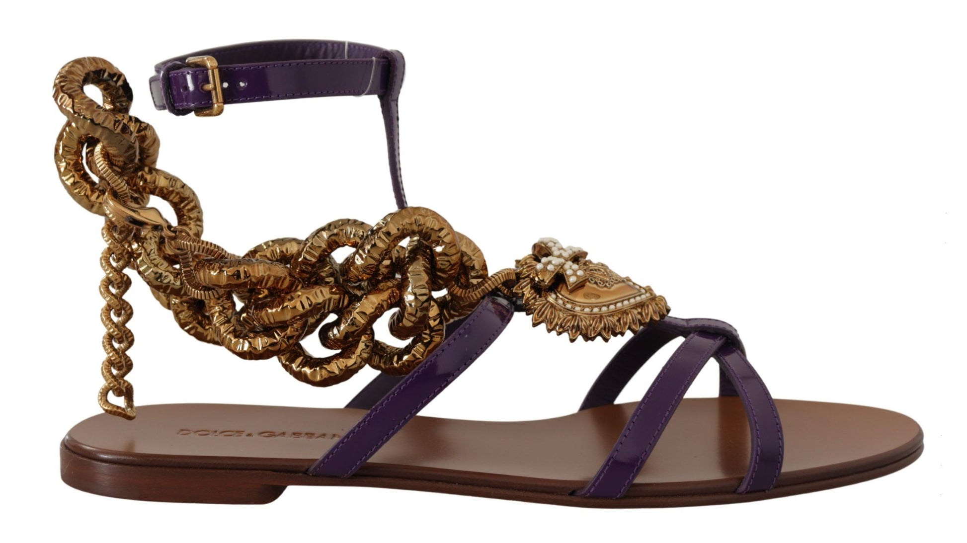 Dolce & Gabbana Purple Heart Chain Gladiator Flats - ACCEXO