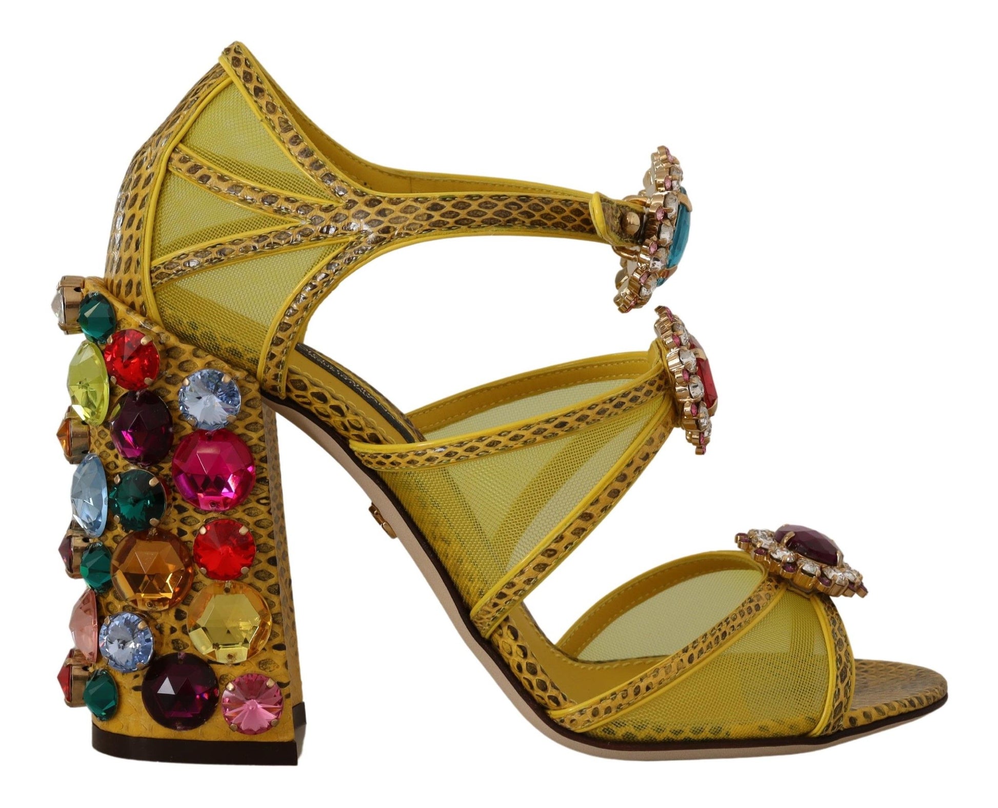 Dolce & Gabbana Stunning Crystal-Embellished Yellow Leather Sandals - ACCEXO