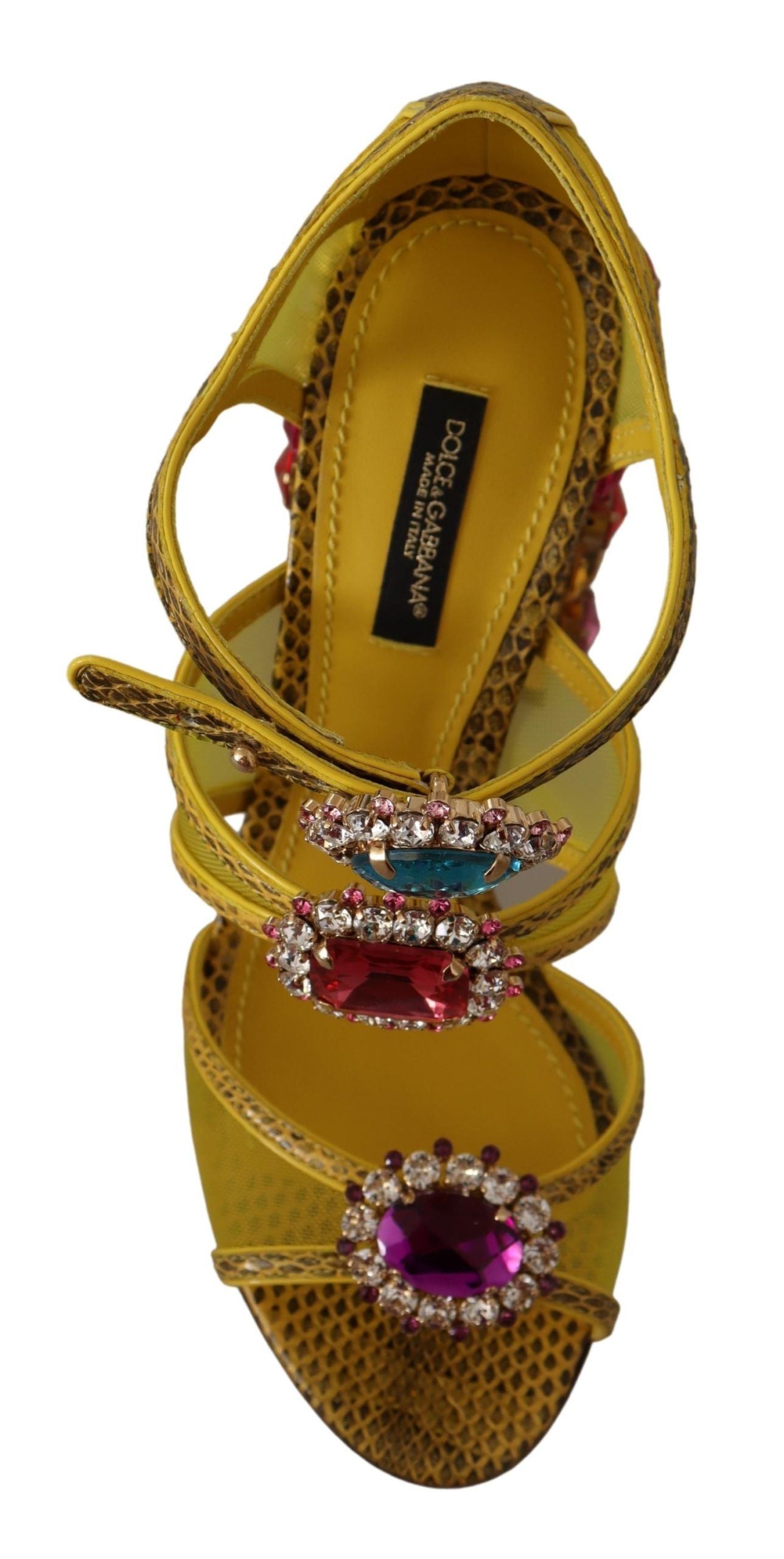 Dolce & Gabbana Stunning Crystal-Embellished Yellow Leather Sandals - ACCEXO