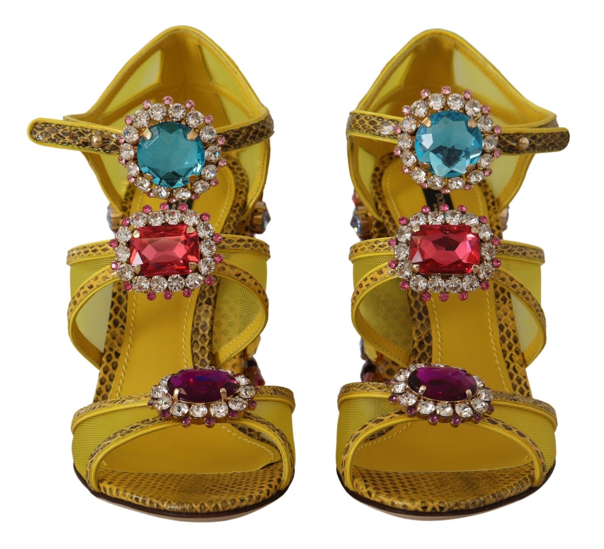 Dolce & Gabbana Stunning Crystal-Embellished Yellow Leather Sandals - ACCEXO