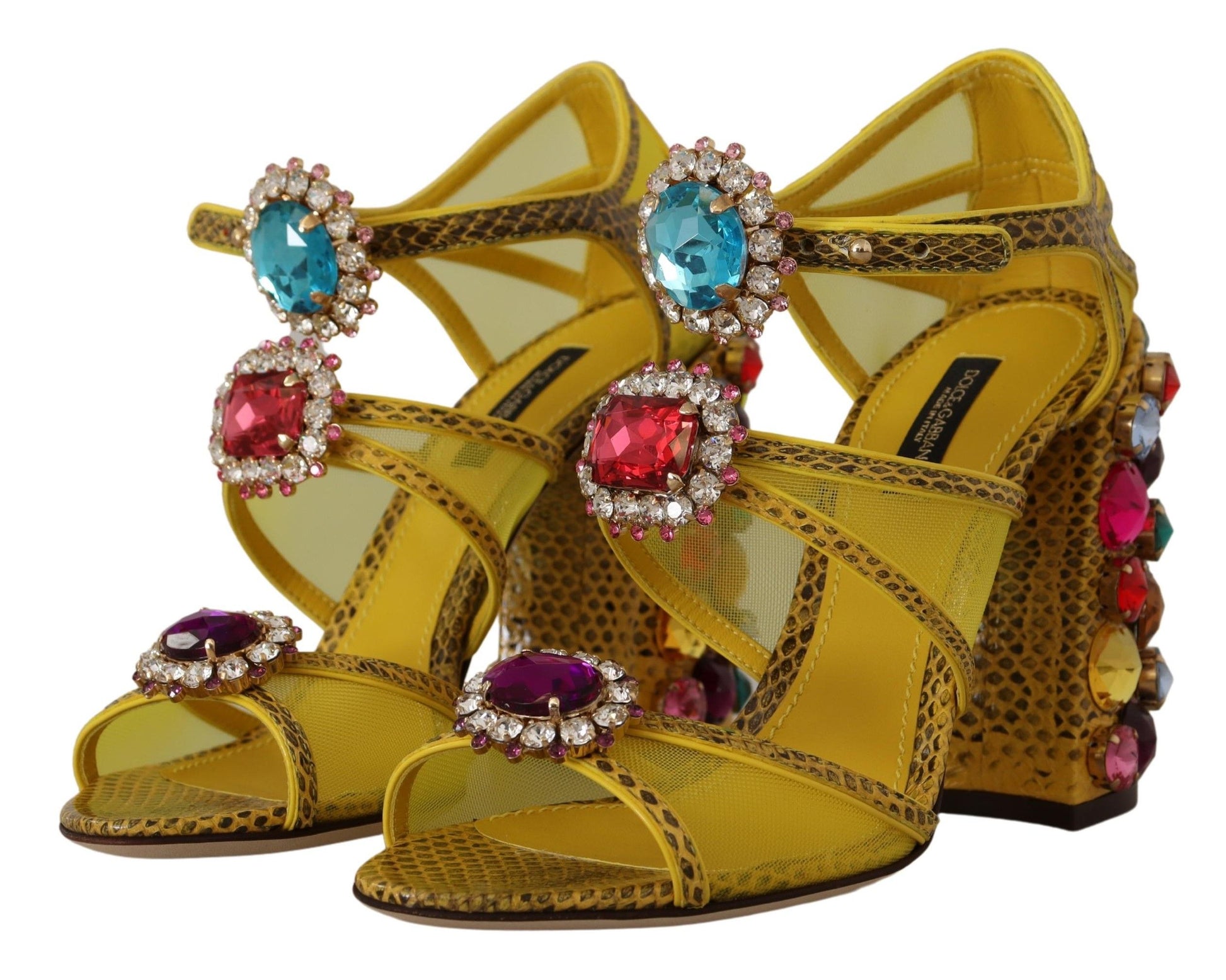 Dolce & Gabbana Stunning Crystal-Embellished Yellow Leather Sandals - ACCEXO