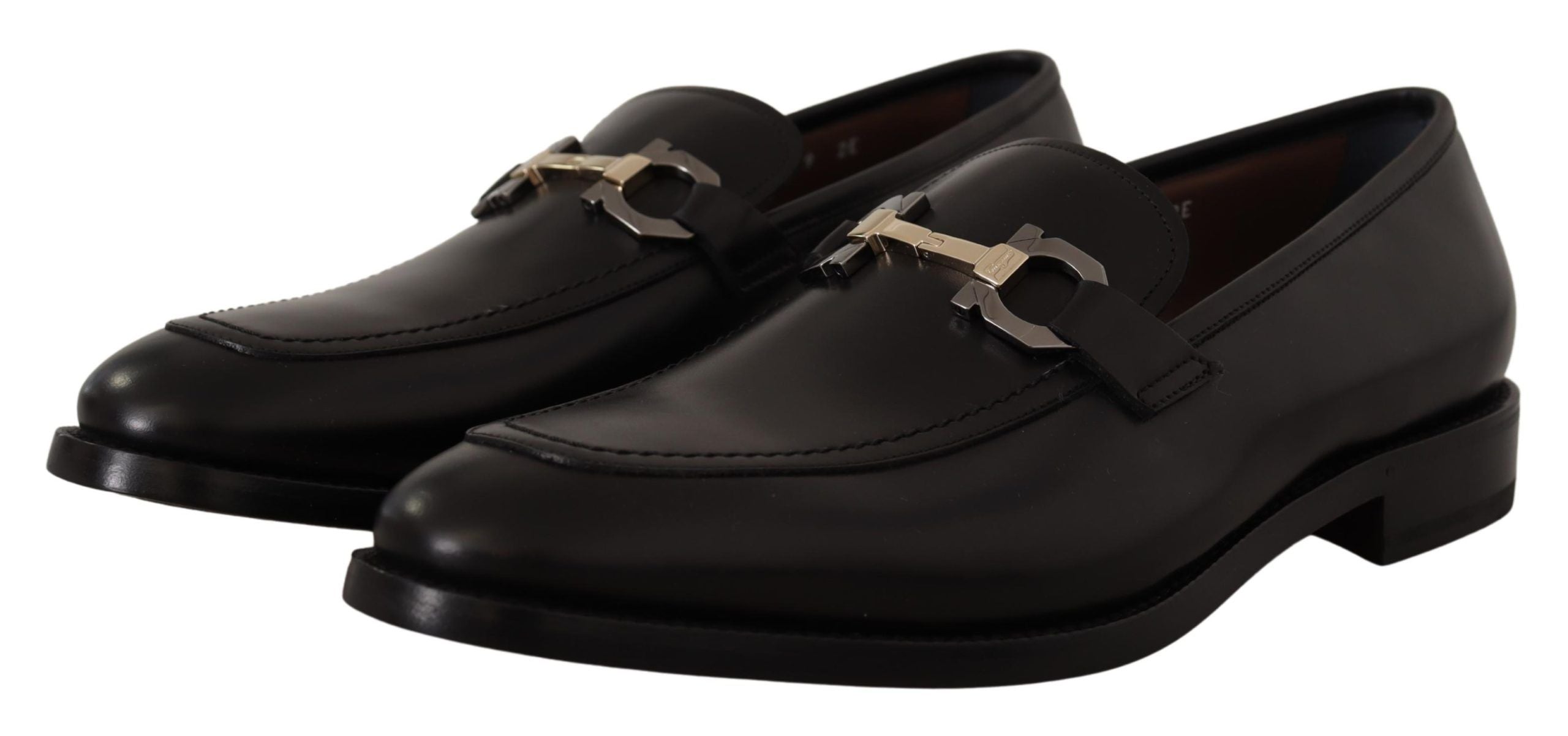 Salvatore Ferragamo Suave Black Leather Gancio Bit Loafers - ACCEXO