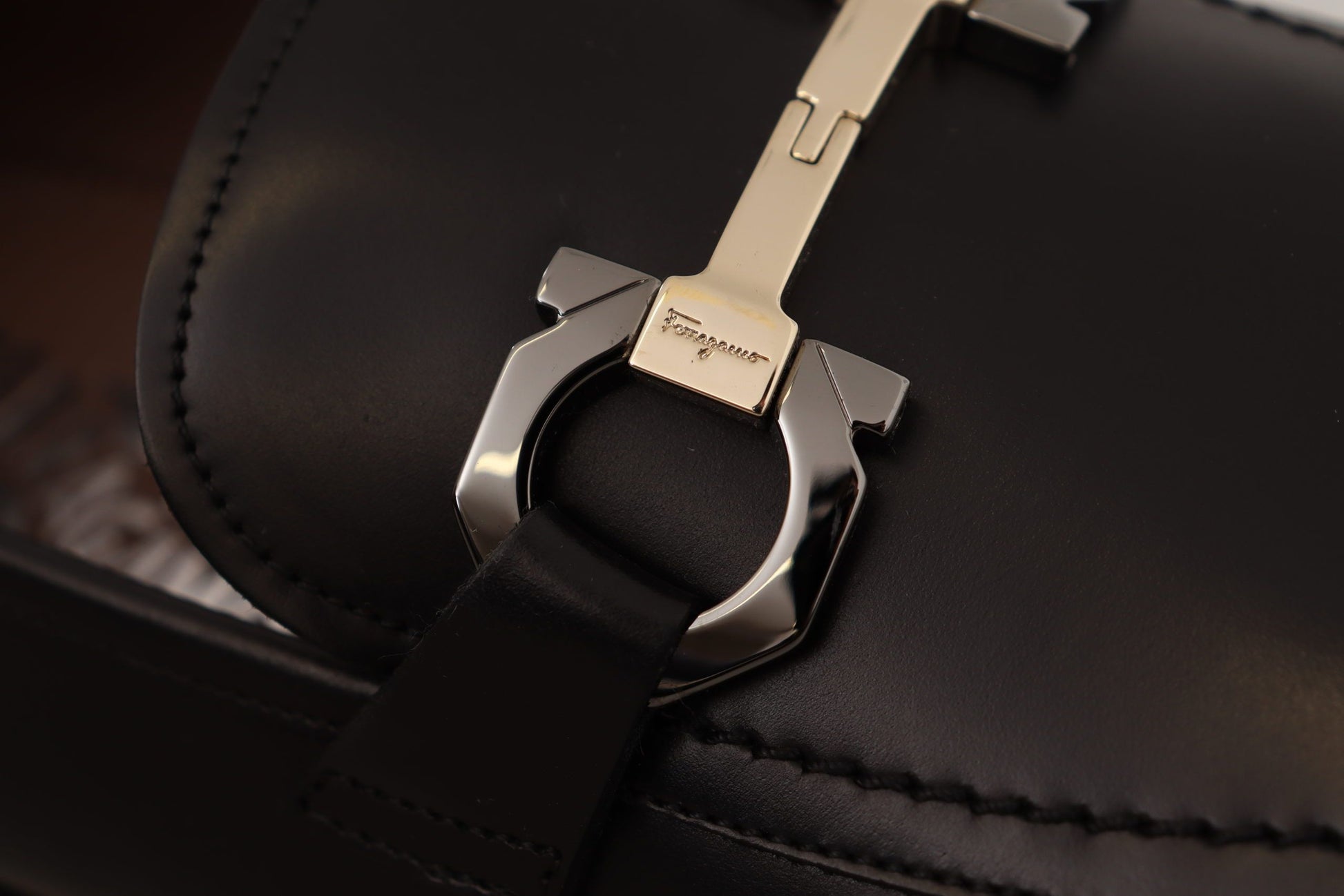 Salvatore Ferragamo Suave Black Leather Gancio Bit Loafers - ACCEXO