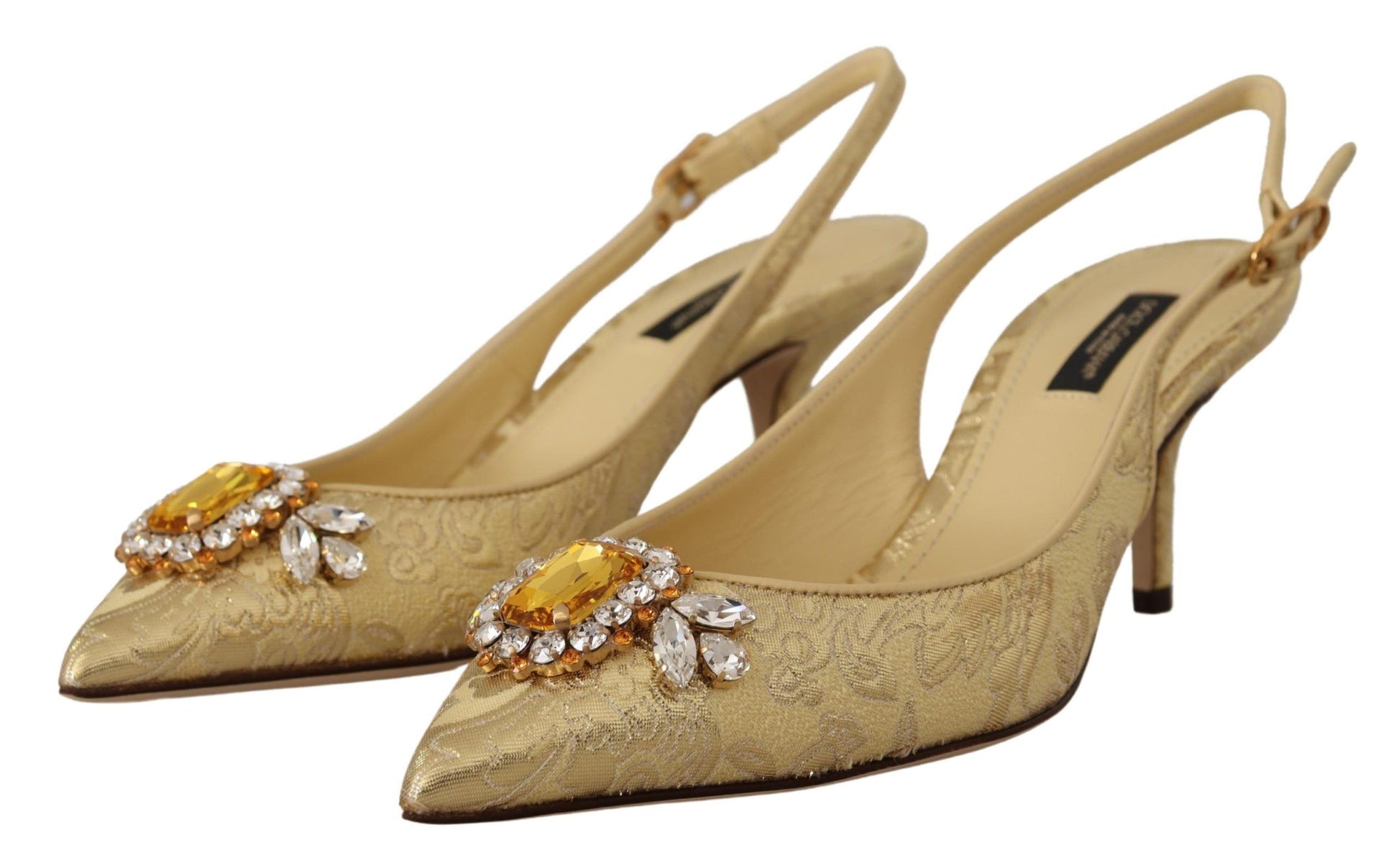 Dolce & Gabbana Gleaming Gold Crystal Slingback Heels - ACCEXO