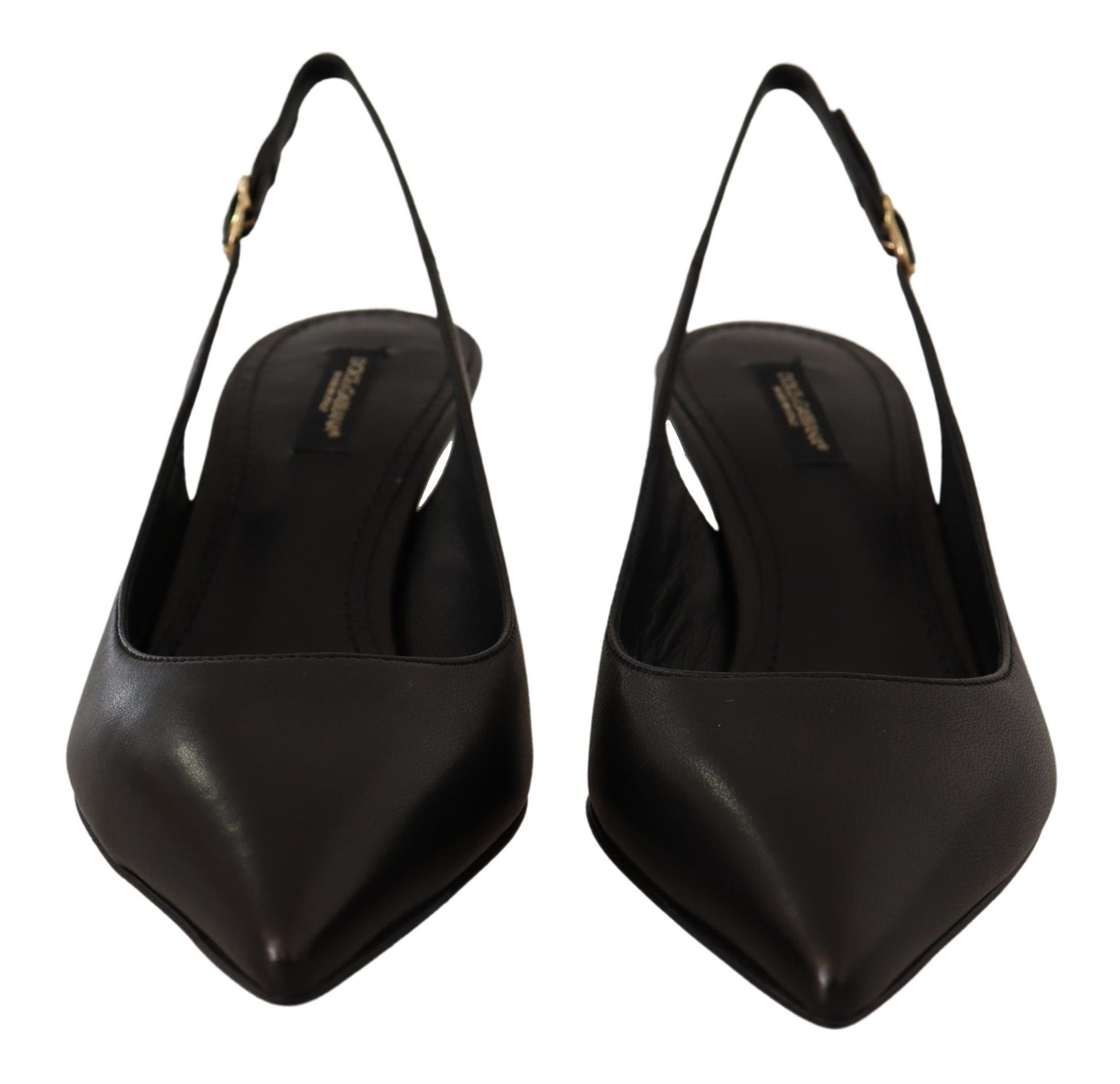 Dolce & Gabbana Elegant Black Leather Slingbacks Heels - ACCEXO