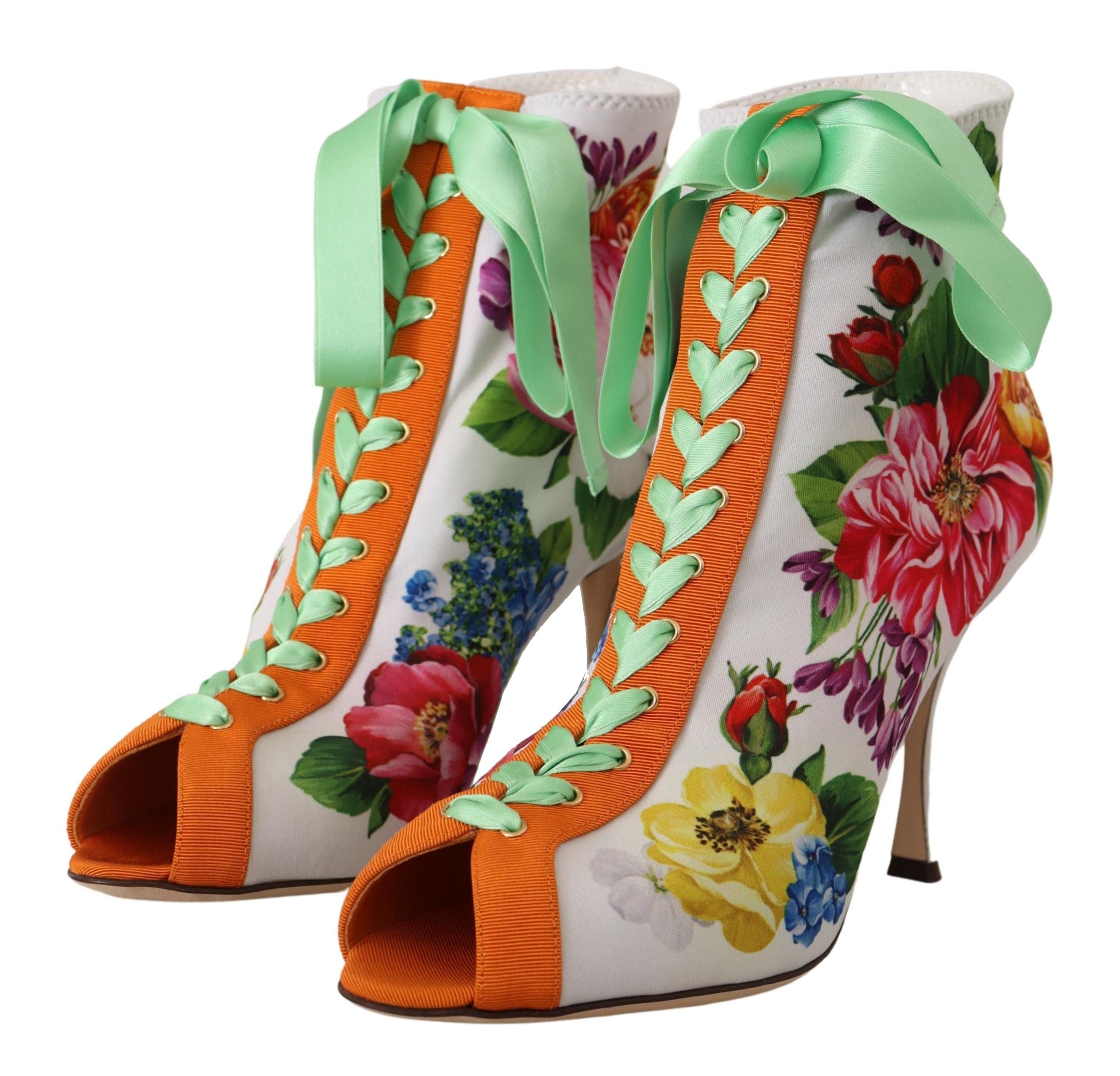 Dolce & Gabbana Floral Open Toe Jersey Heels - ACCEXO