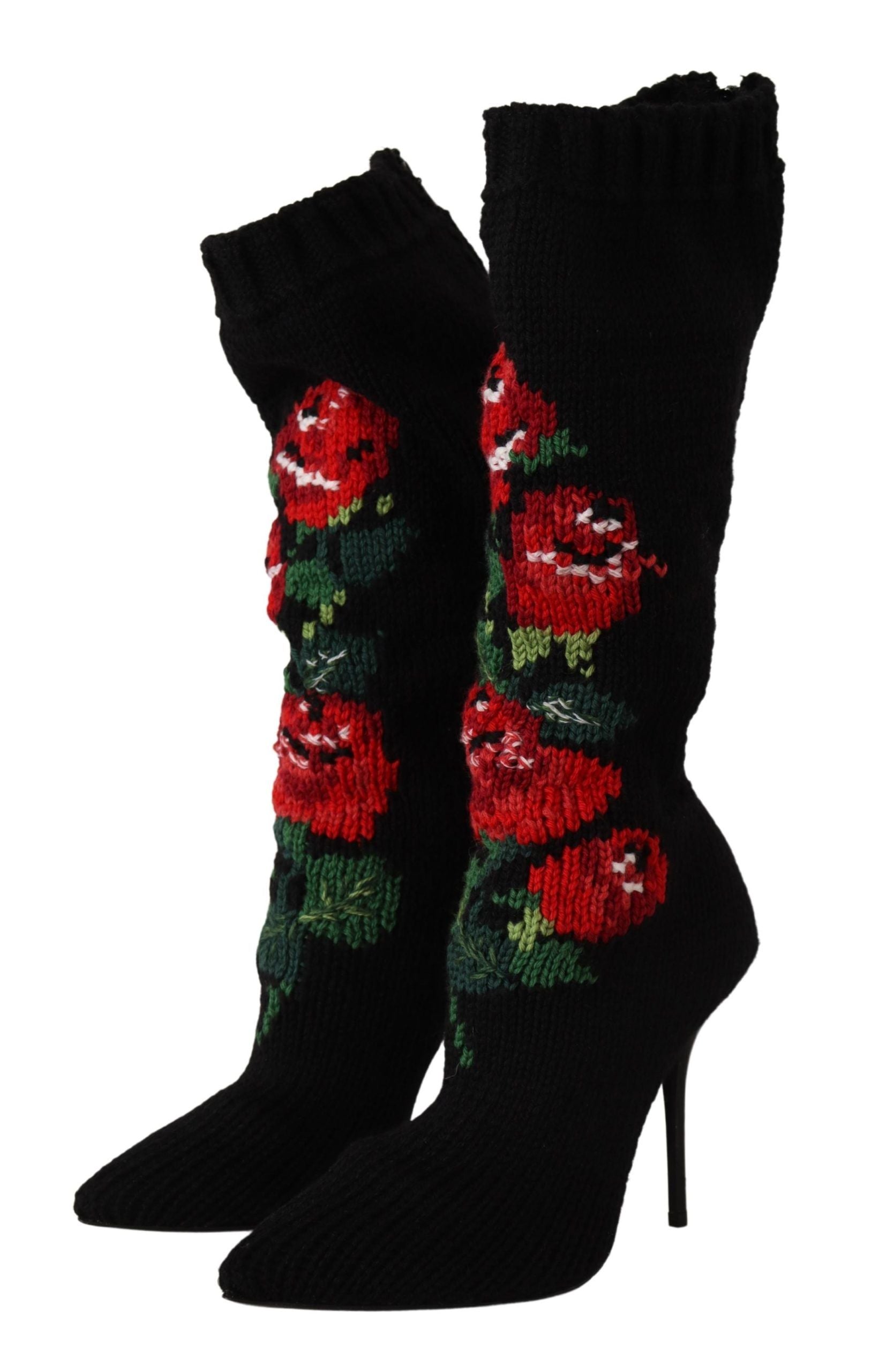Dolce & Gabbana Black Stretch Socks Red Roses Booties Shoes Secondary image