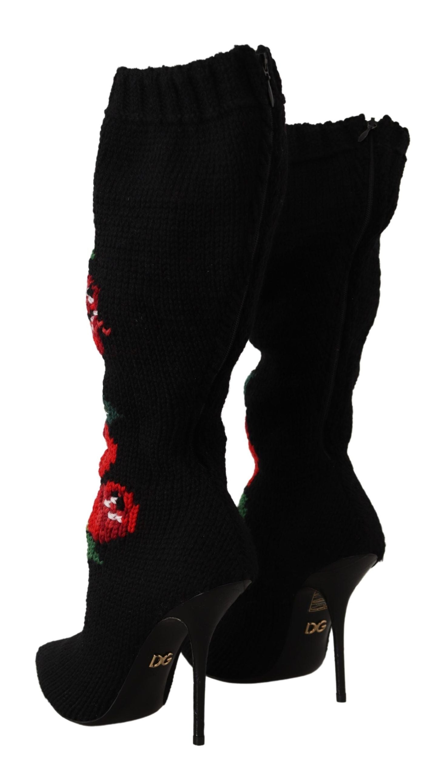 Dolce & Gabbana Elegant Sock Boots with Red Roses Detail - ACCEXO