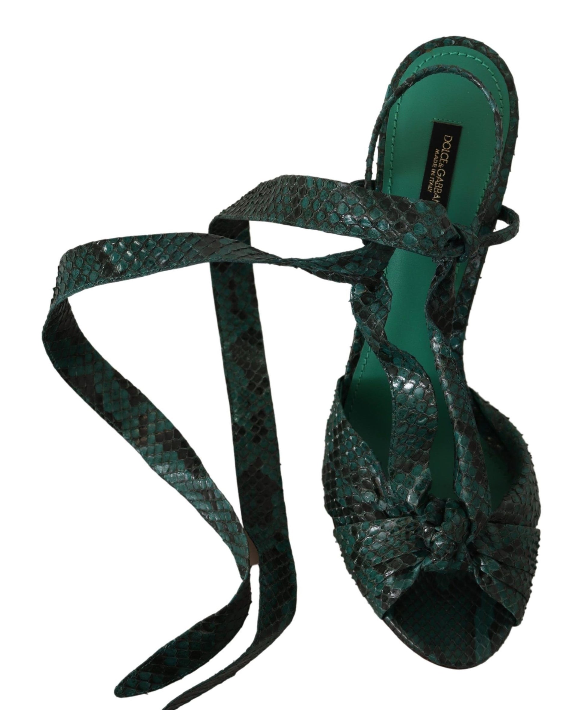 Dolce & Gabbana Elegant Green Python Strappy Heels - ACCEXO