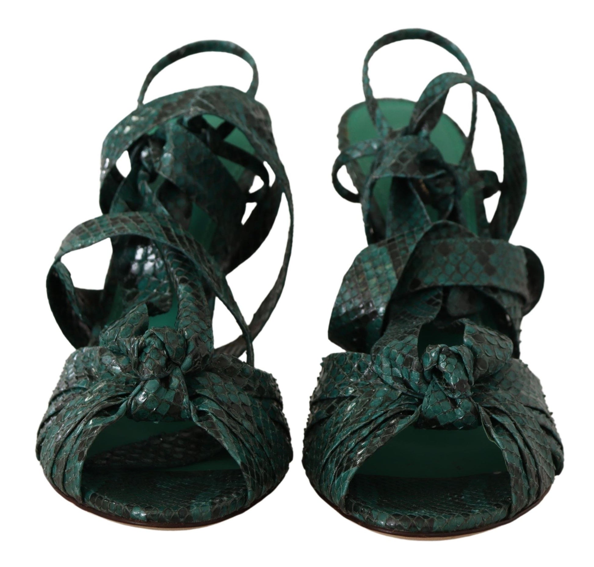 Dolce & Gabbana Elegant Green Python Strappy Heels - ACCEXO