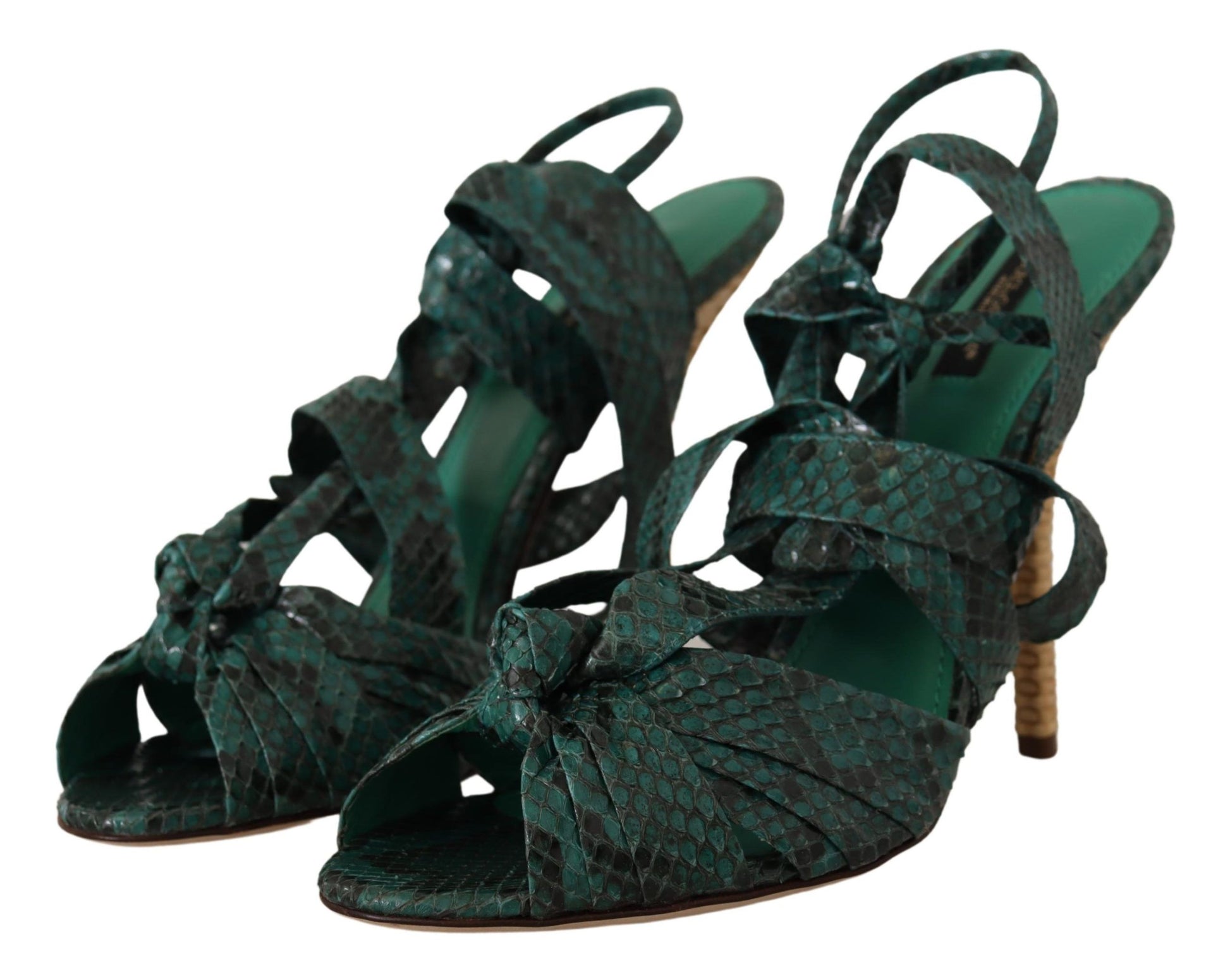Dolce & Gabbana Elegant Green Python Strappy Heels - ACCEXO