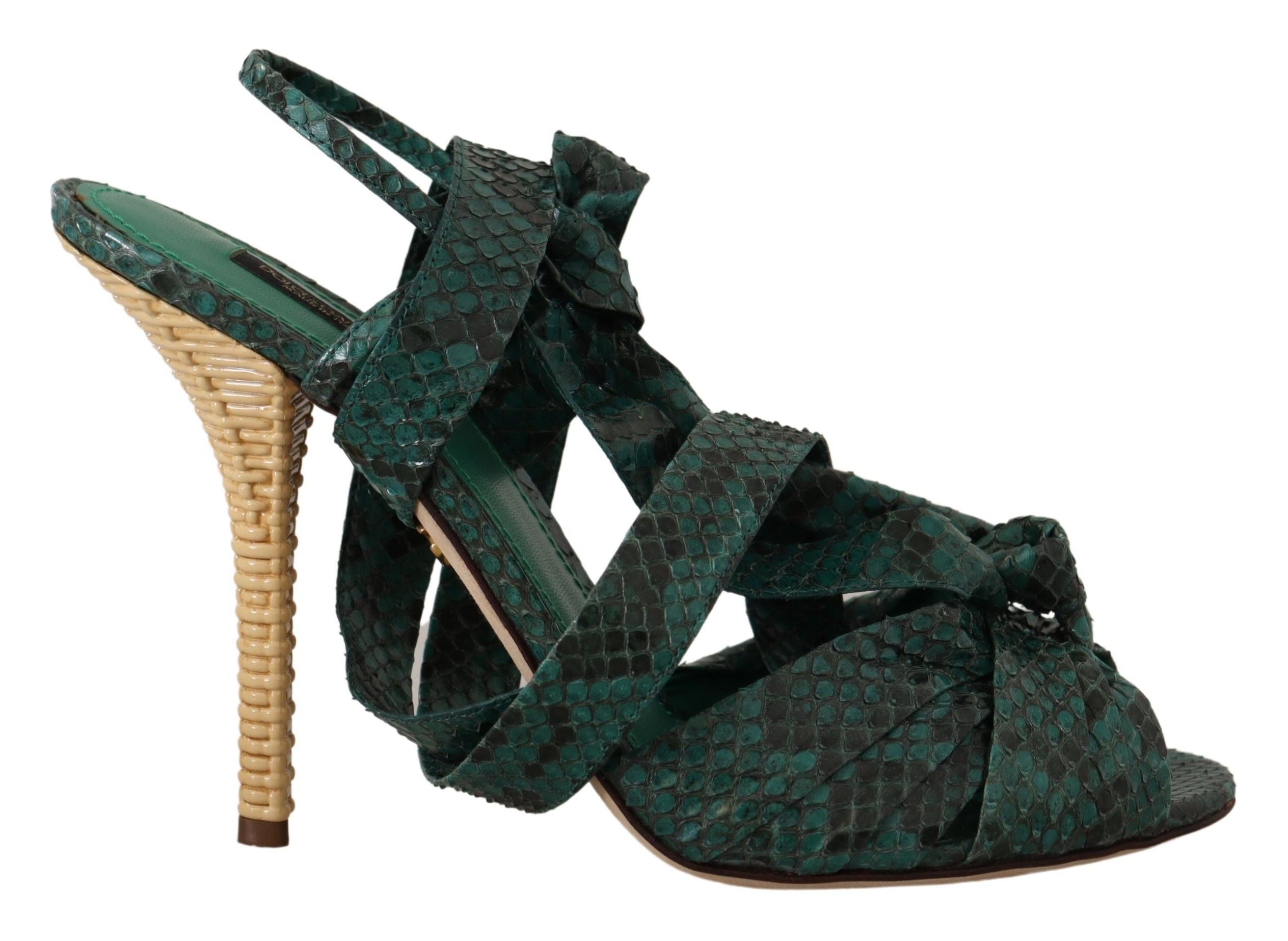 Dolce & Gabbana Elegant Green Python Strappy Heels - ACCEXO
