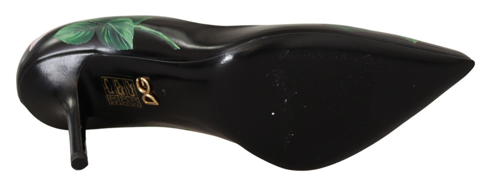 Dolce & Gabbana Elegant Black Rose Print Leather Heels - ACCEXO