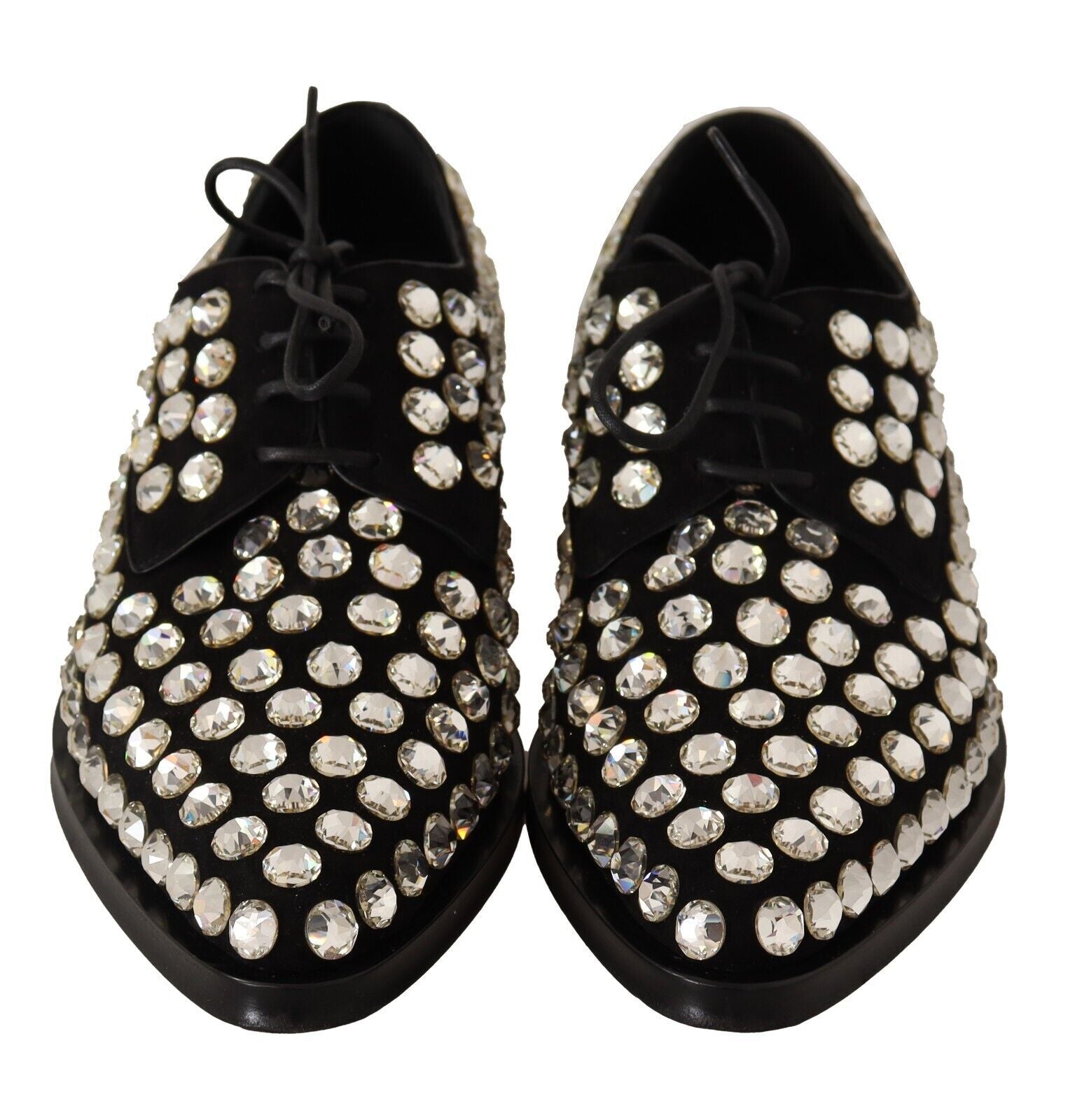 Dolce & Gabbana Elegant Crystal-Embellished Lace-Up Flats - ACCEXO