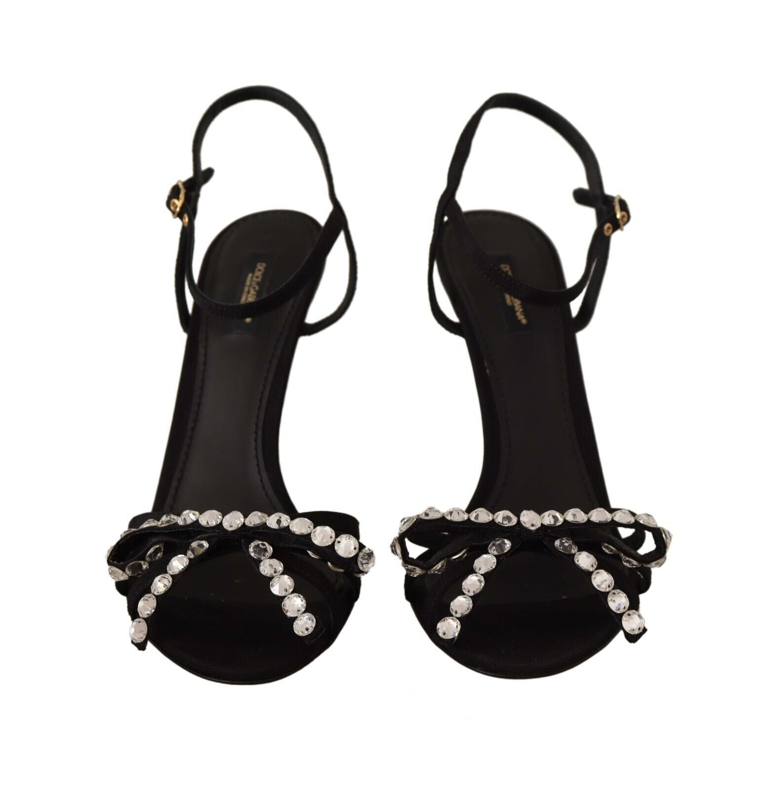 Dolce & Gabbana Elegant Black Viscose Ankle Strap Sandals with Crystals - ACCEXO