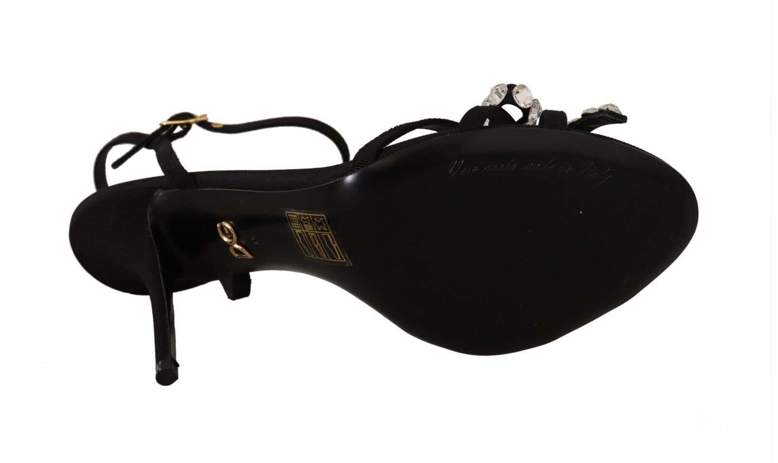 Dolce & Gabbana Elegant Black Viscose Ankle Strap Sandals with Crystals - ACCEXO