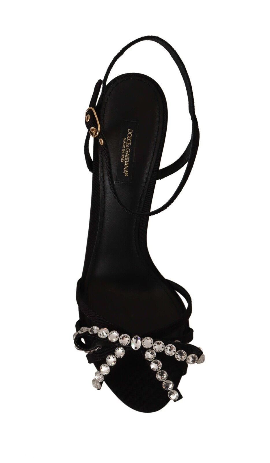 Dolce & Gabbana Elegant Black Viscose Ankle Strap Sandals with Crystals - ACCEXO