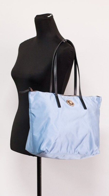 Versace Portuna Medusa Medium Cornflower Blue Nylon Leather Tote Bag Purse - ACCEXO