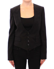 Dolce & Gabbana Elegant Silk-Blend Black Blazer with Scarf Back Detail - ACCEXO