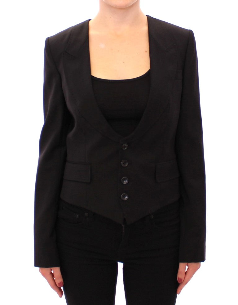 Dolce & Gabbana Elegant Silk-Blend Black Blazer with Scarf Back Detail - ACCEXO