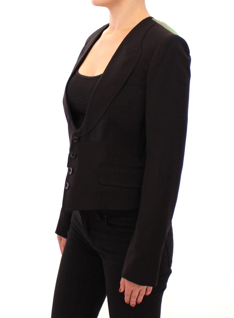 Dolce & Gabbana Elegant Silk-Blend Black Blazer with Scarf Back Detail - ACCEXO