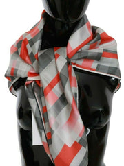 Costume National Elegant Silk Checkered Scarf in Gray and Red - ACCEXO