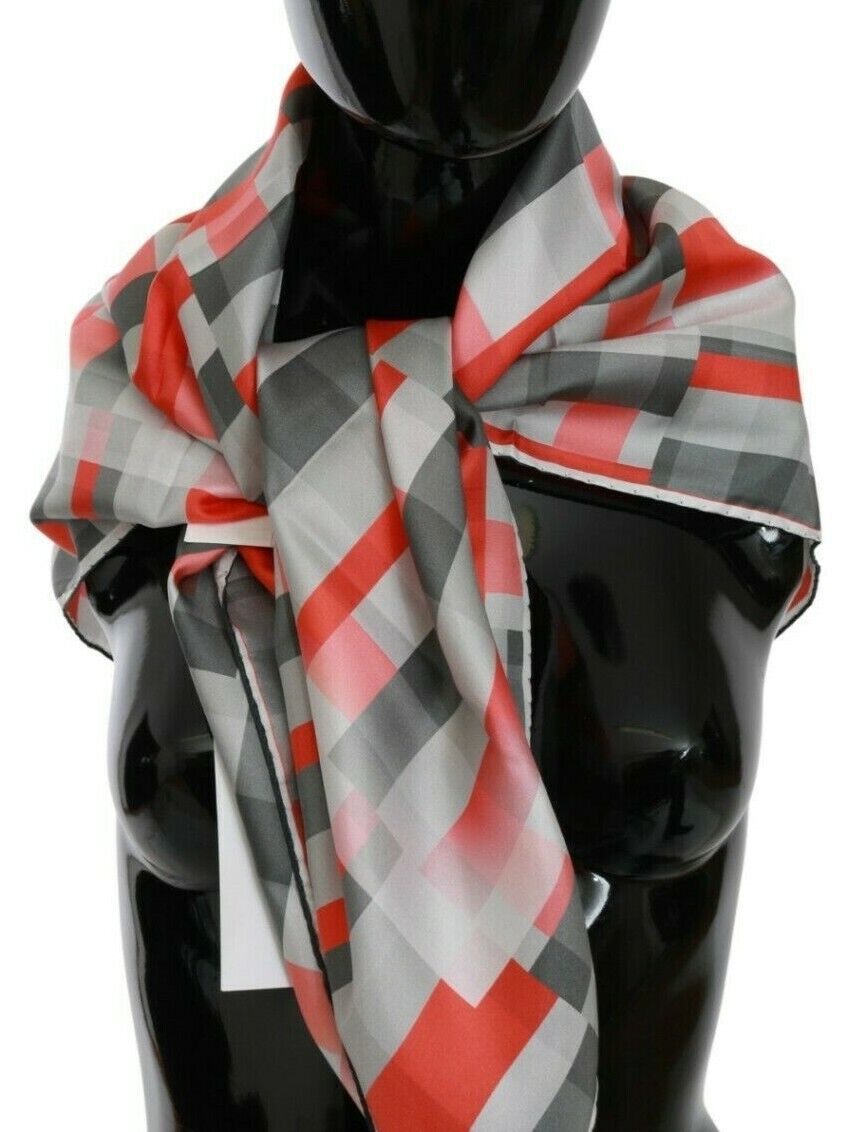 Costume National Elegant Silk Checkered Scarf in Gray and Red - ACCEXO