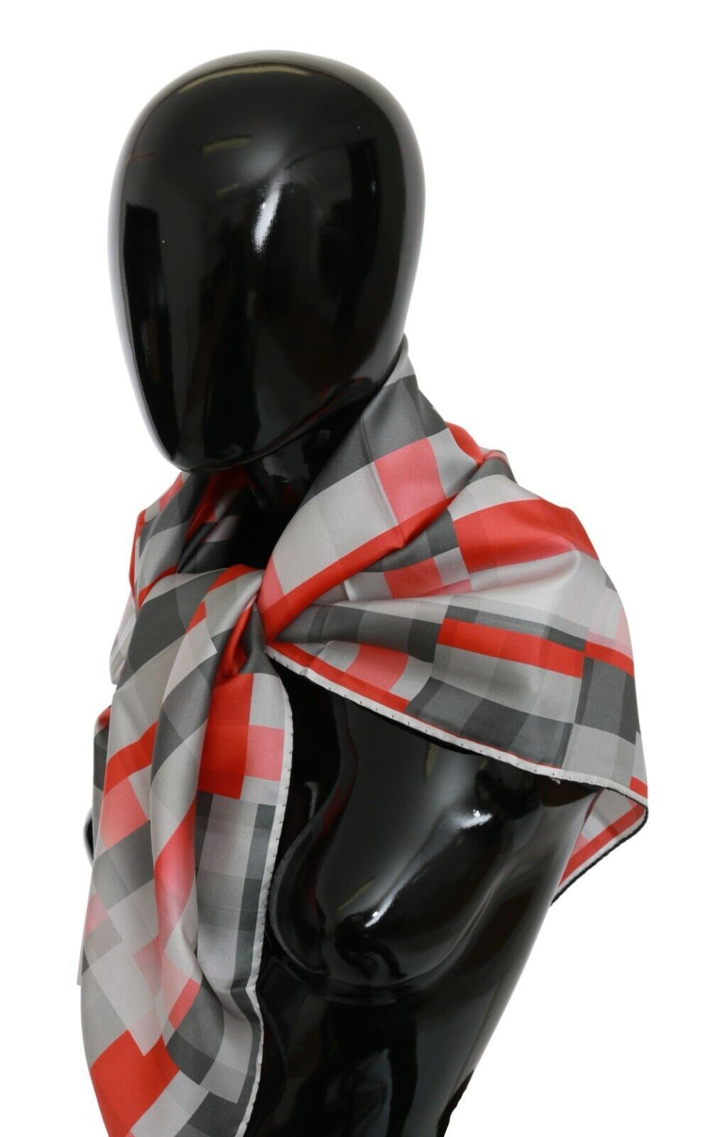Costume National Elegant Silk Checkered Scarf in Gray and Red - ACCEXO