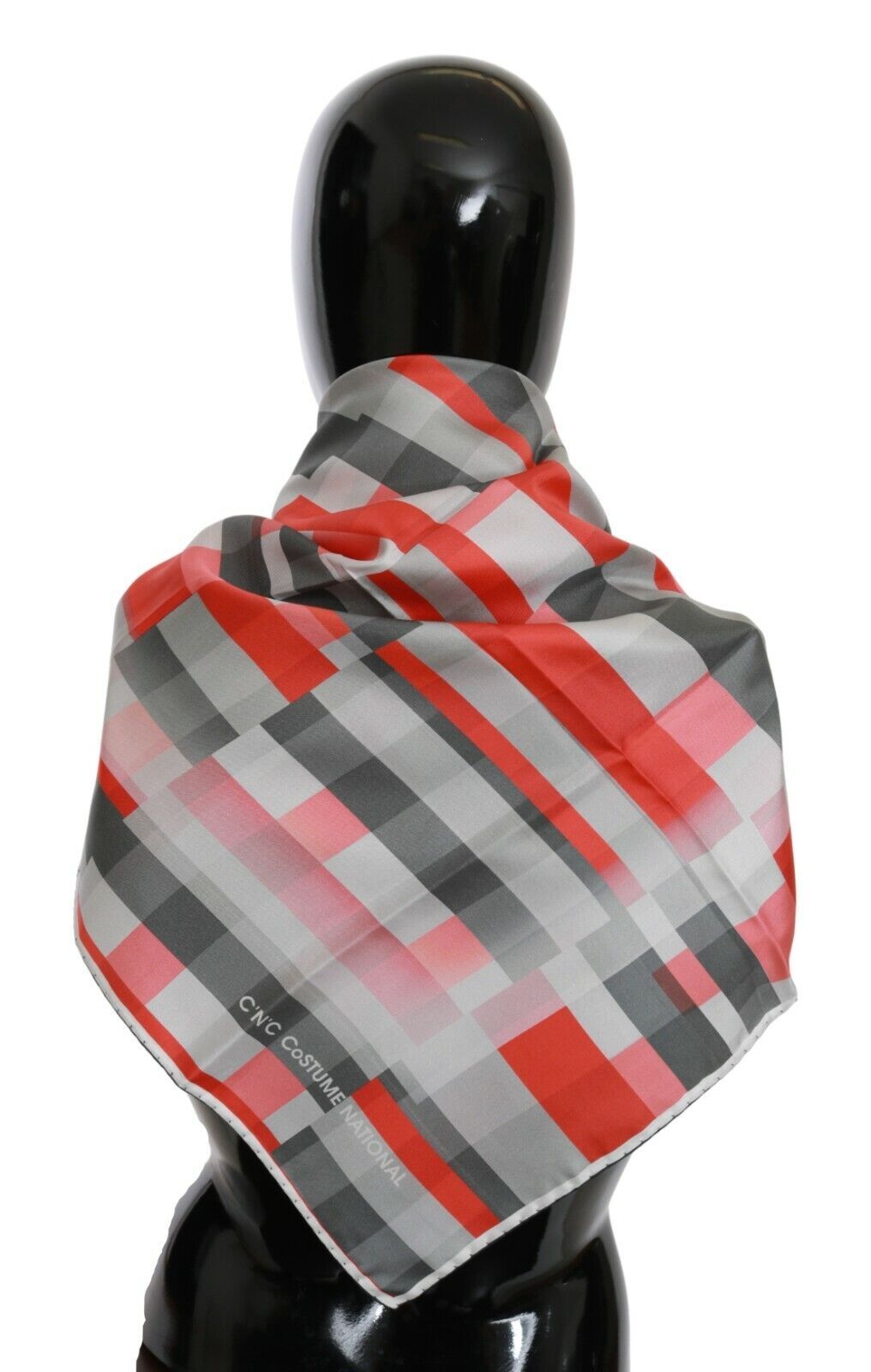 Costume National Elegant Silk Checkered Scarf in Gray and Red - ACCEXO