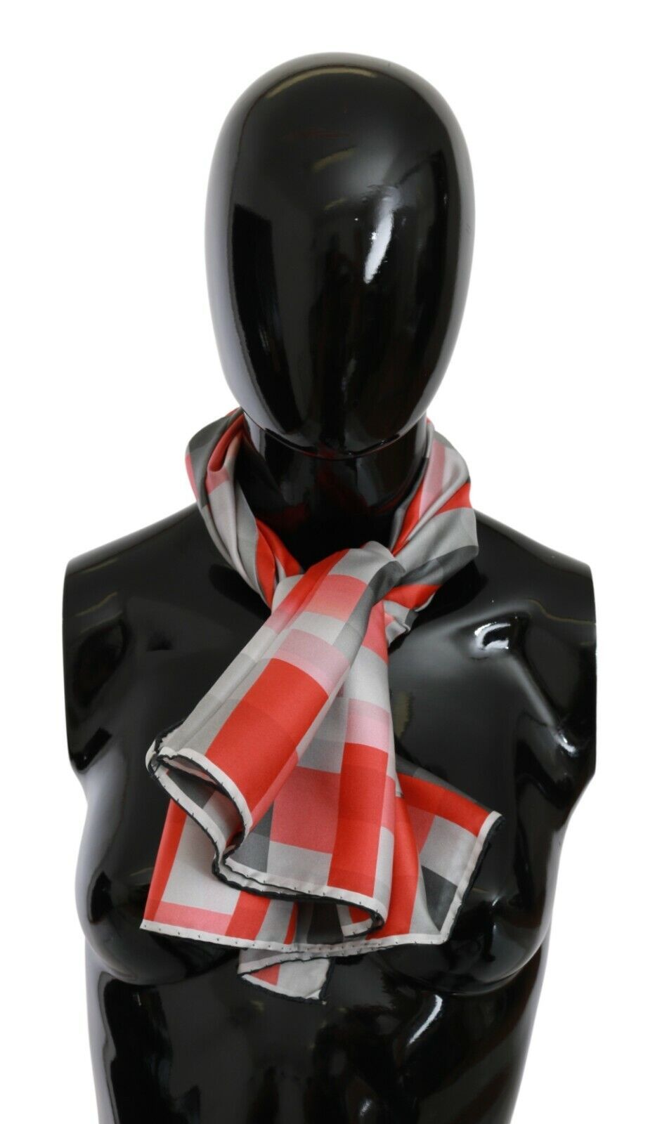 Costume National Elegant Silk Checkered Scarf in Gray and Red - ACCEXO