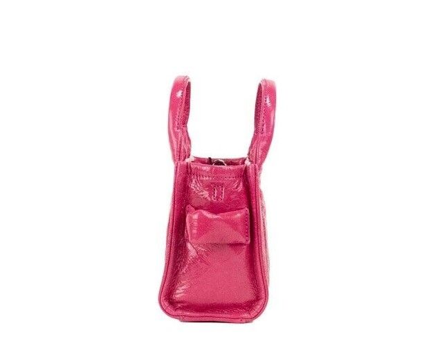 Marc Jacobs The Shiny Crinkle Micro Tote Magenta Leather Crossbody Bag Handbag - ACCEXO