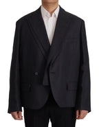 Dolce & Gabbana Sleek Double Breasted Navy Linen Blazer - ACCEXO