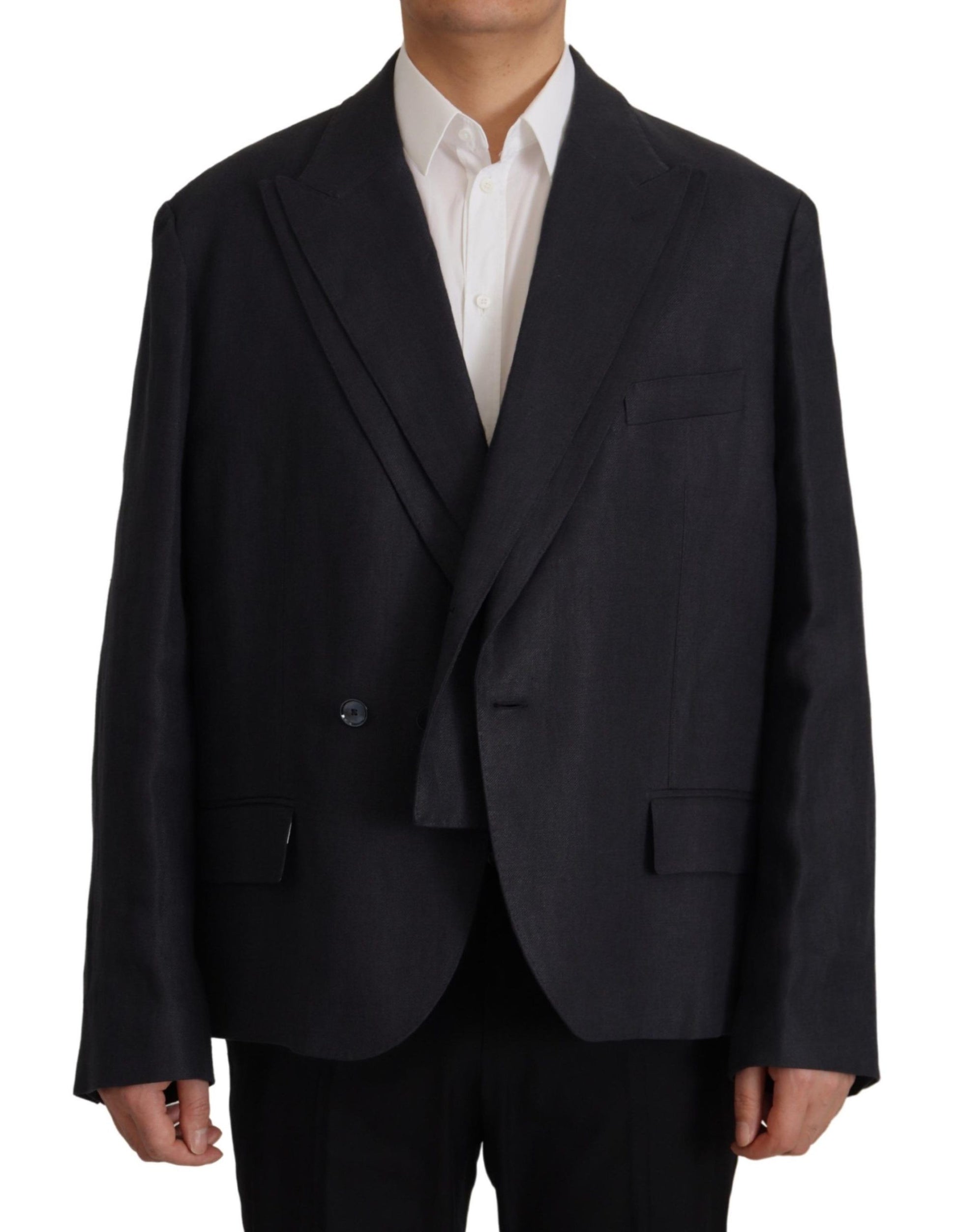 Dolce & Gabbana Sleek Double Breasted Navy Linen Blazer - ACCEXO