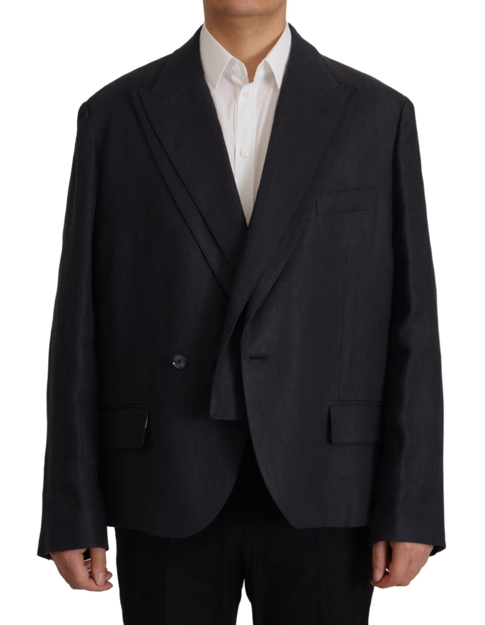 Dolce & Gabbana Sleek Double Breasted Navy Linen Blazer - ACCEXO