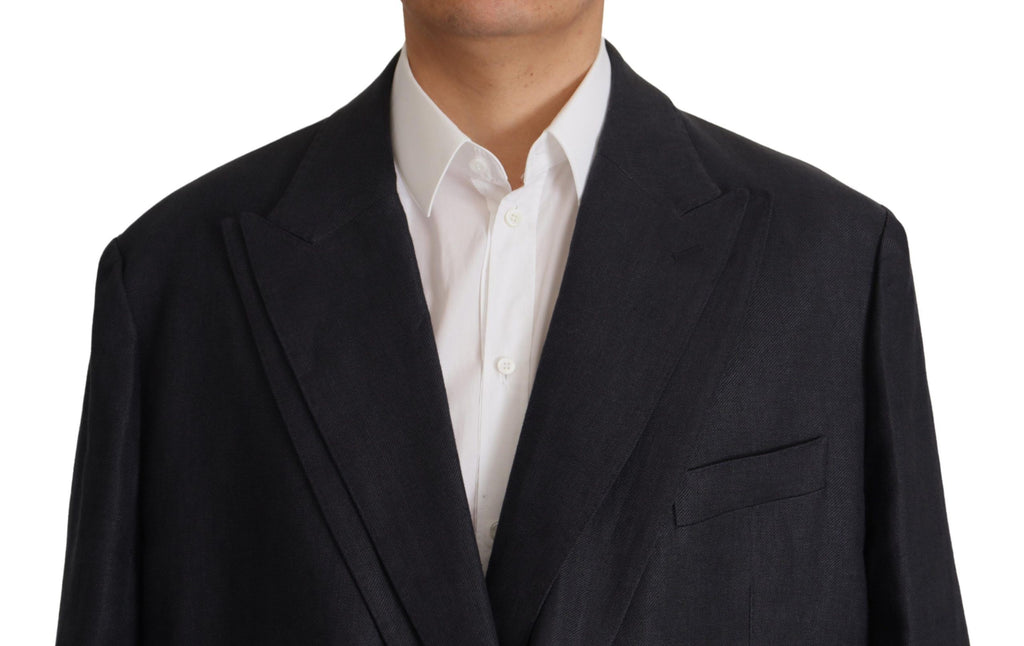 Dolce & Gabbana Sleek Double Breasted Navy Linen Blazer - ACCEXO