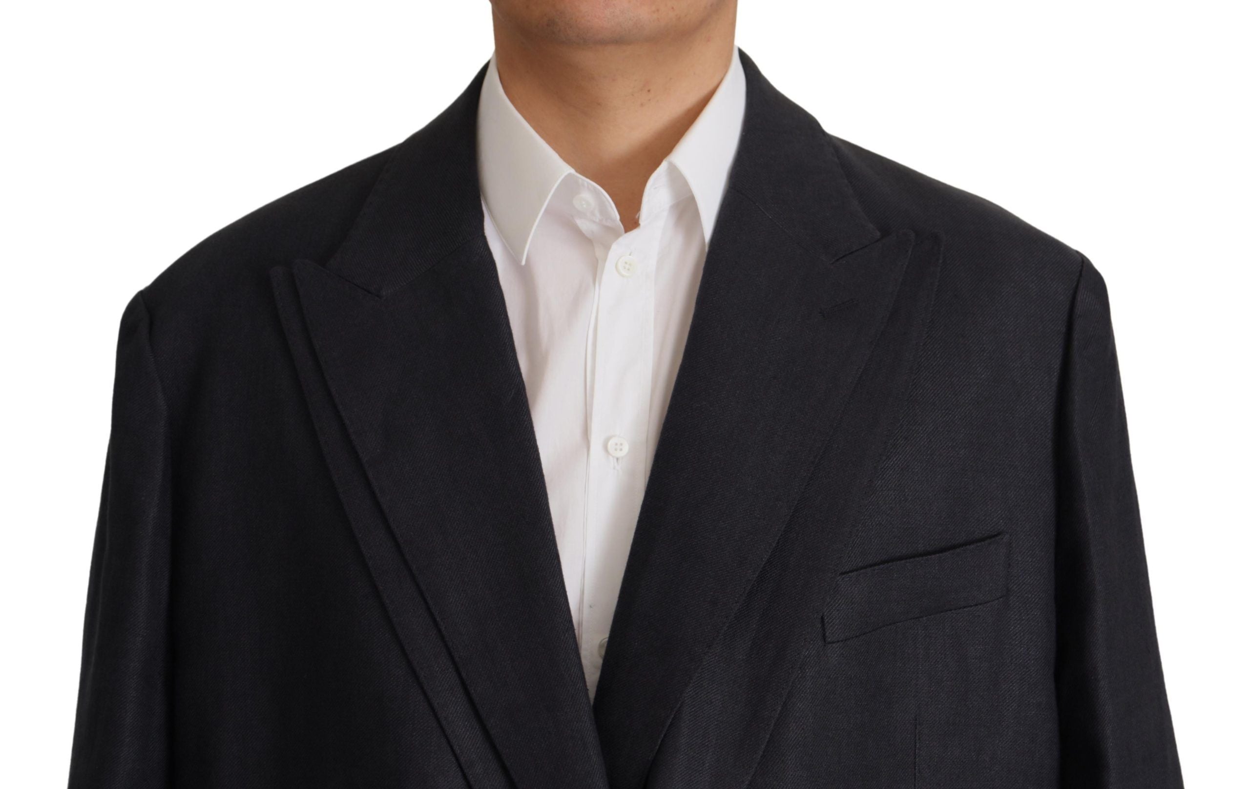 Dolce & Gabbana Sleek Double Breasted Navy Linen Blazer - ACCEXO