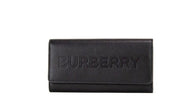 Burberry Porter Black Grained Leather Branded Logo Embossed Clutch Flap Wallet - ACCEXO
